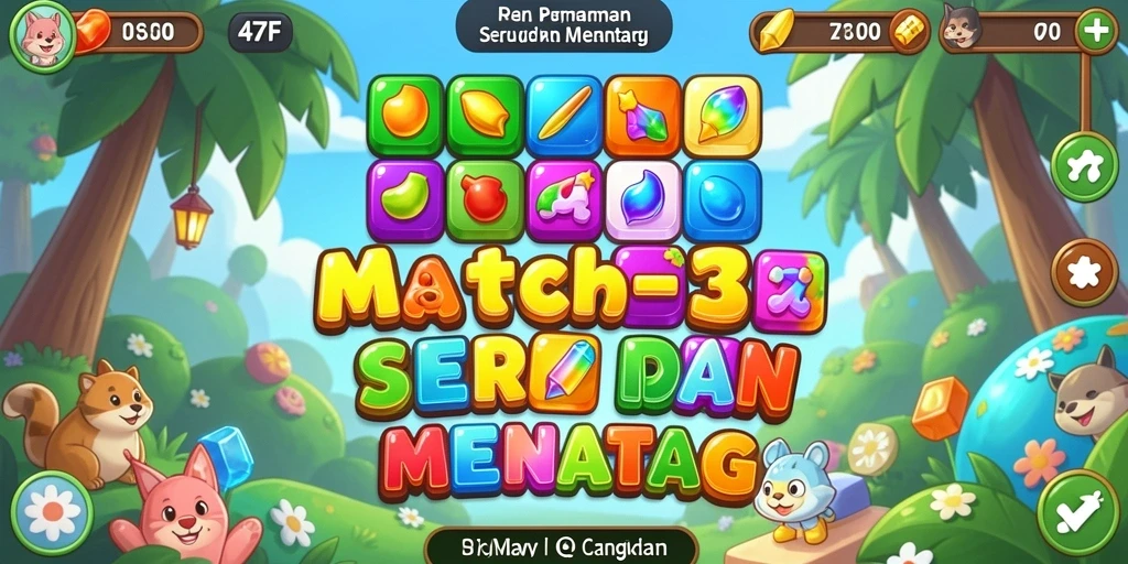 Tampilan gameplay menawan di 47F dengan objek berwarna-warni.