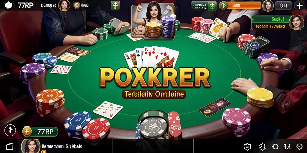 Screenshot gameplay <strong>77RP</strong> menunjukkan aksi Poker yang mendebarkan.