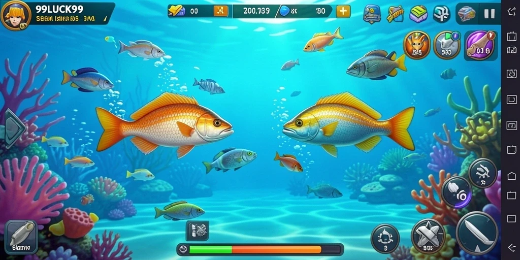 Tampilan gameplay menarik dari 99LUCK99 saat menembak ikan.