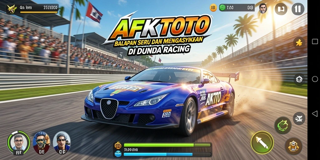 Screenshot gameplay AFKTOTO yang menunjukkan aksi balapan yang mendebarkan.