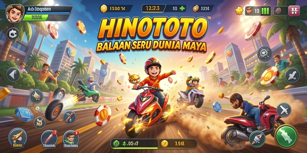 Screenshot HINOTOTO menampilkan aksi balapan mendebarkan.