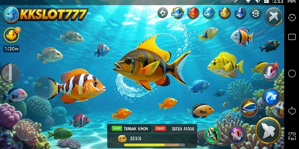 Screenshot gameplay KKSLOT777 yang menunjukkan aksi tembak ikan yang seru.