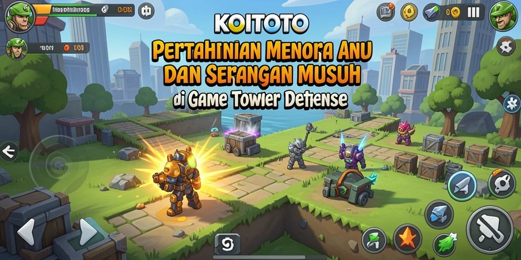 Screenshot gameplay menampilkan menara yang siap menyerang musuh.