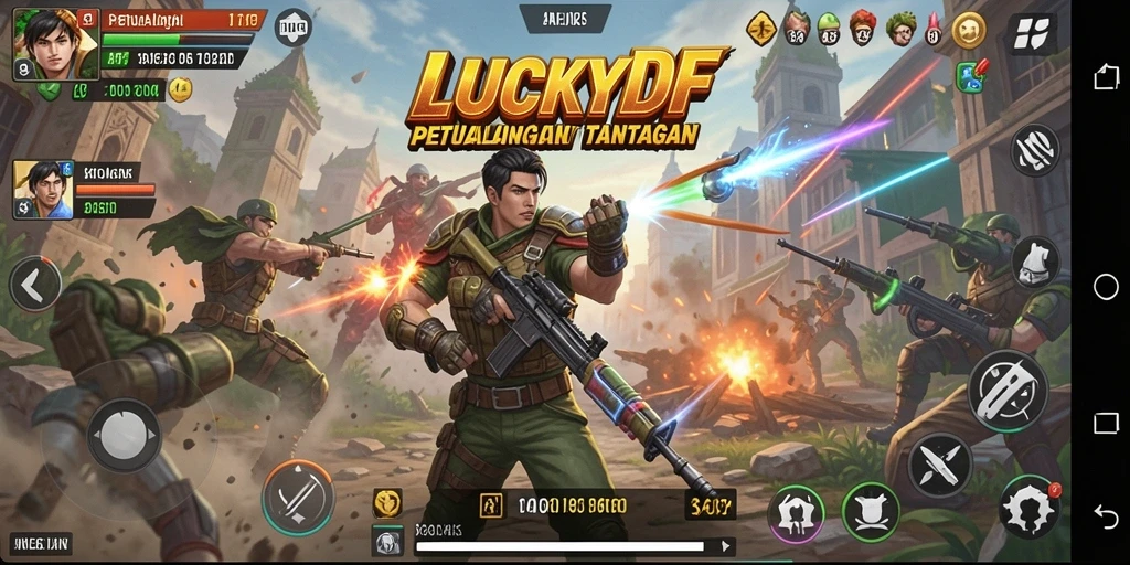 Tampilan aksi mendebarkan dari gameplay LUCKYDF saat menghadapi musuh.