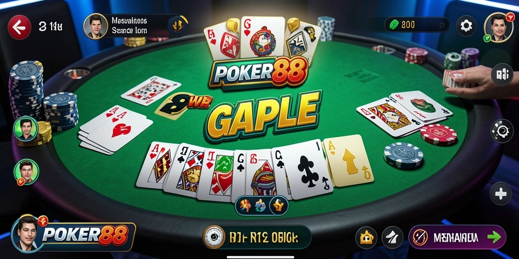 Tampilan seru gameplay Gaple di POKER88