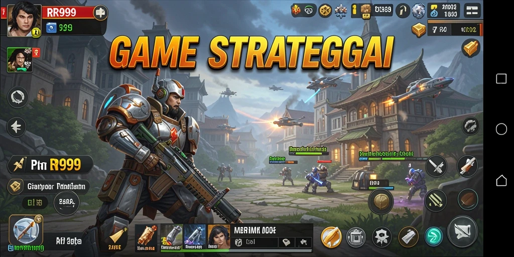 Tampilan screenshot utama RR999 menampilkan aksi pertempuran strategi yang intens.