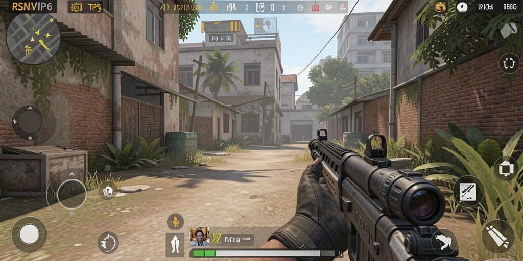 Screenshot gameplay RSNVIP6 menunjukkan aksi tembak-menembak yang mendebarkan.