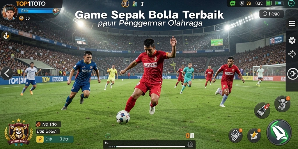 Screenshot gameplay TOP1TOTO menampilkan aksi mendebarkan di lapangan sepak bola.