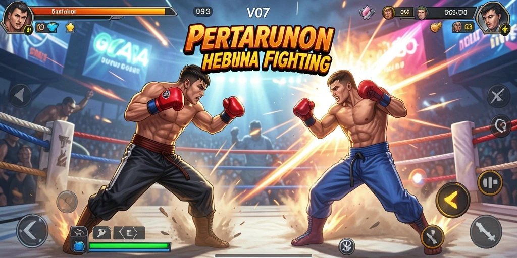 Screenshot gameplay V07 dengan pertarungan yang mendebarkan dan karakter unik.